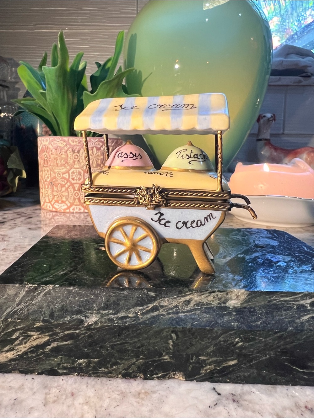 Limoges Pastel Handpainted Ice Cream Cart Trinket Box Like New!